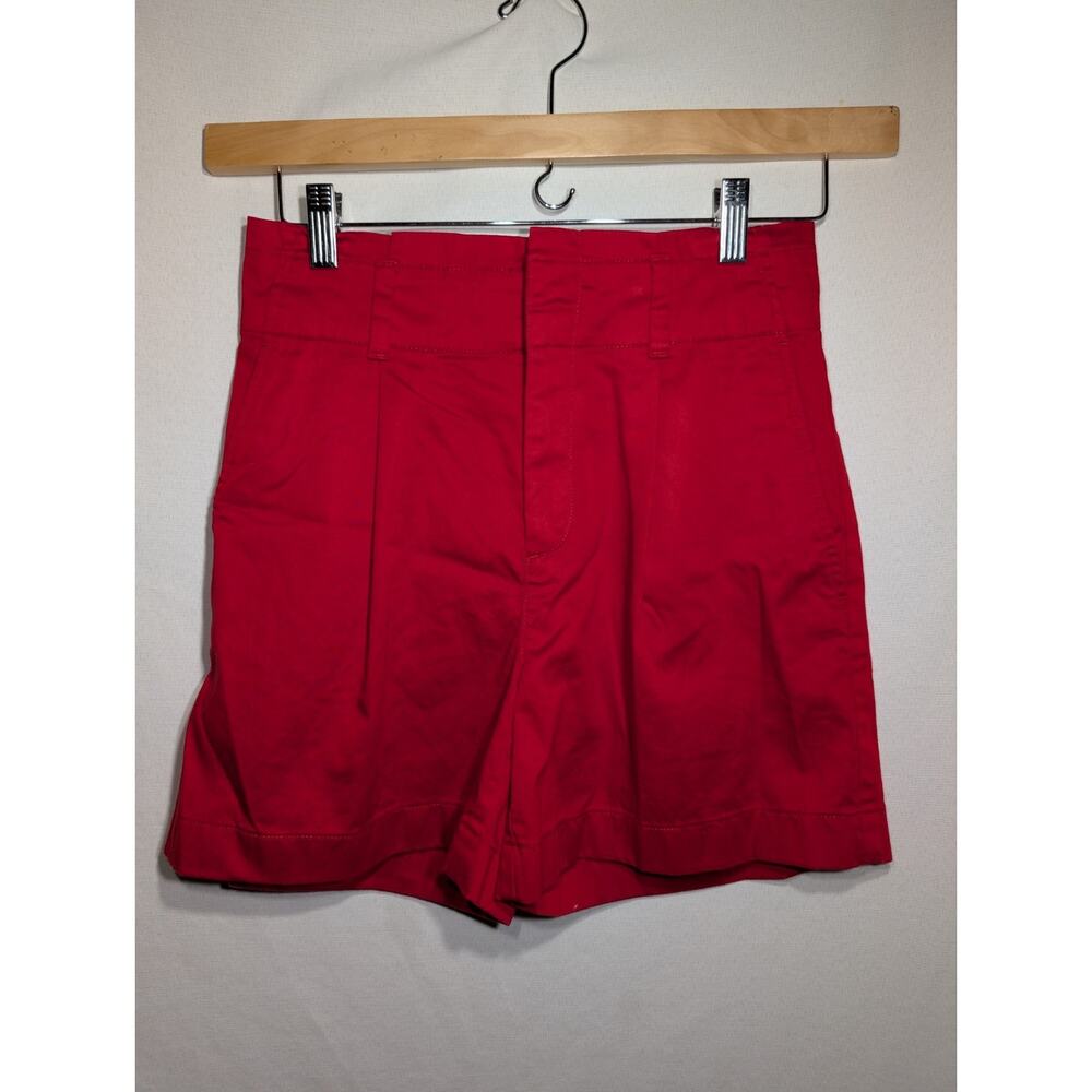 Brooks Brothers Women's High Waisted Red Pleated Paper Bag Shorts Sz 2 Chino‎